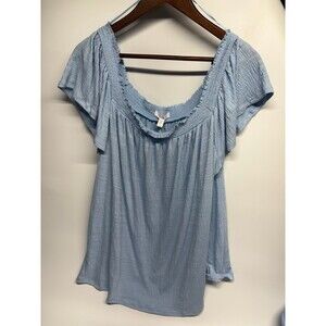 NWT Lauren Conrad Blue Flowy Ruffle Blouse Top 2X Stretch Sleeve